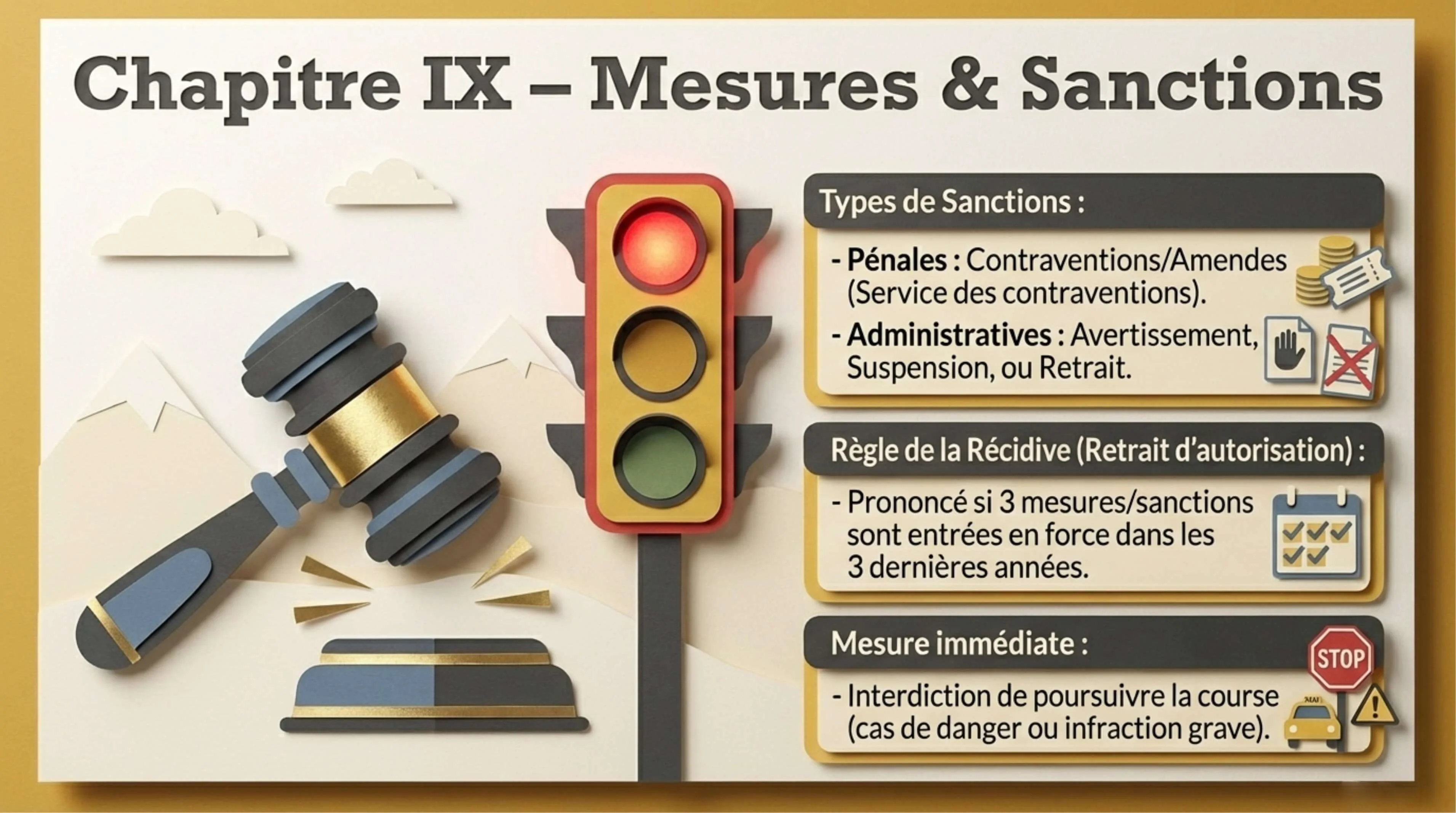 Résumé visuel — Chapitre IX : Mesures et sanctions