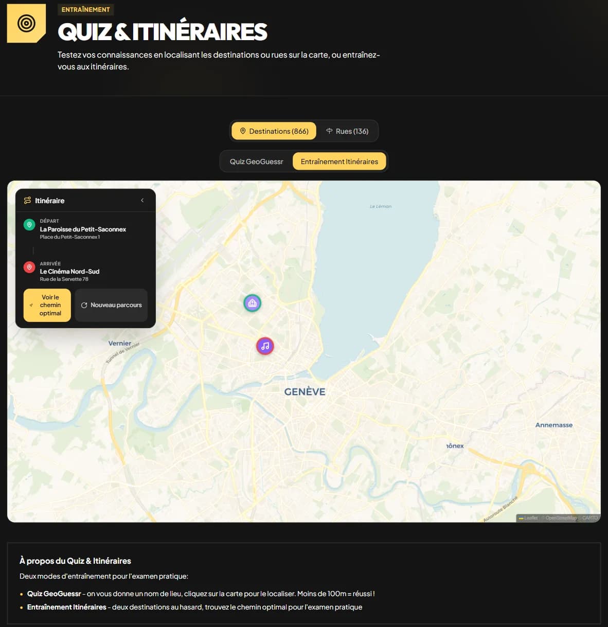 Entraînement aux itinéraires : trouver le chemin optimal entre deux destinations sur la carte