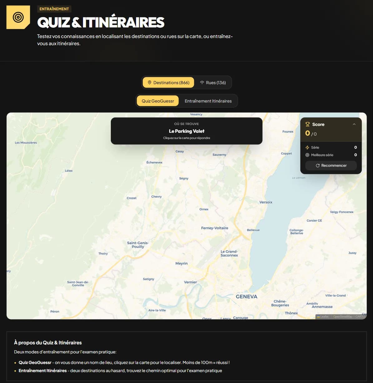 Quiz de localisation : trouver une destination en cliquant directement sur la carte